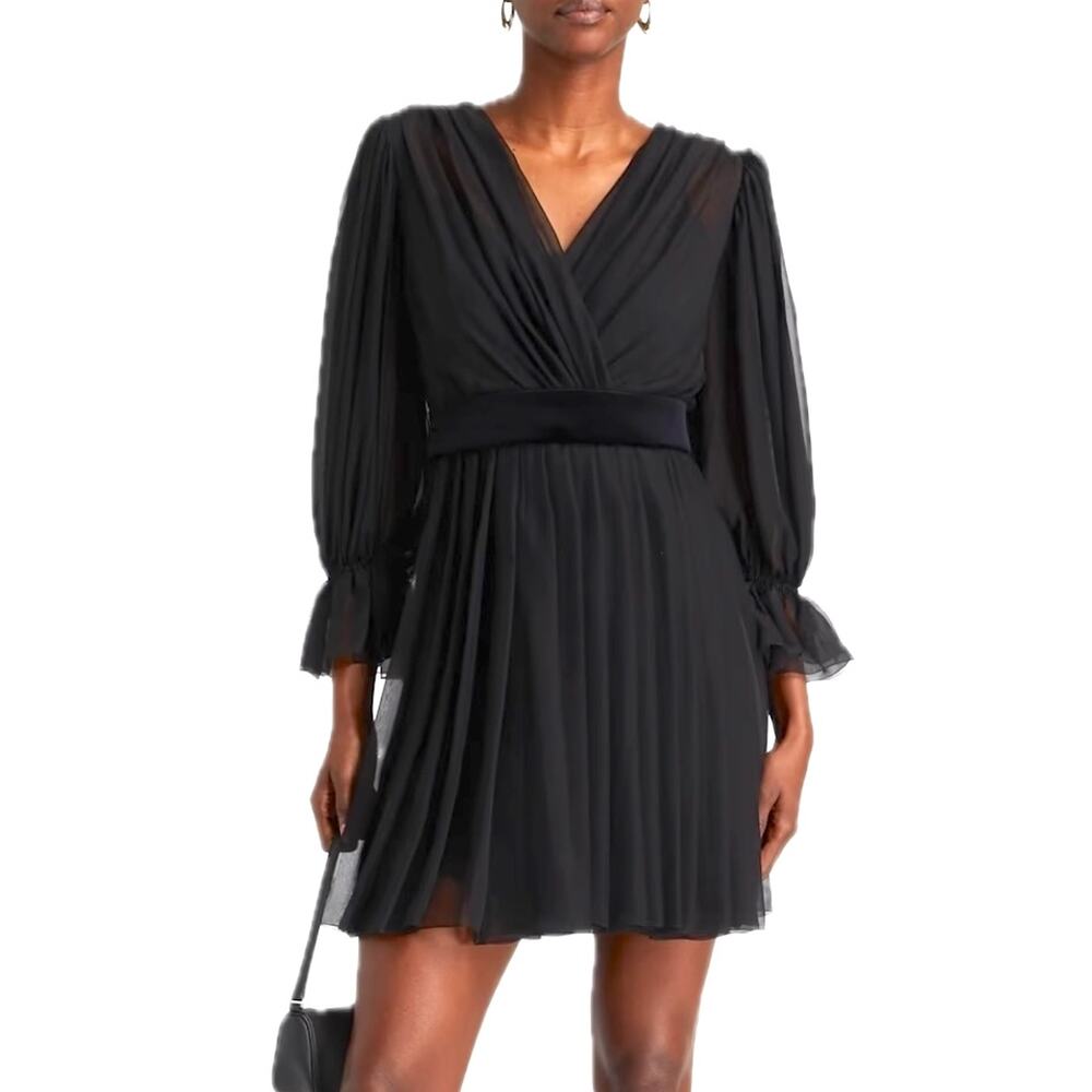 DOLCE & GABBANA Black Gathered silk-blend chiffon Mini Dress 42 M